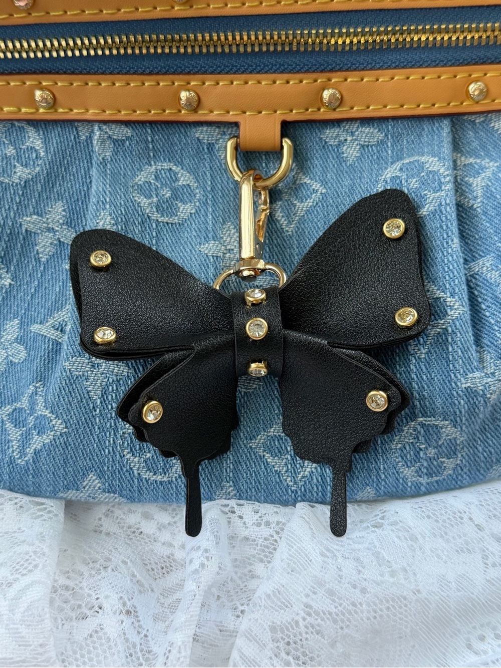 Black Studded Butterfly Bag Charm Keychain